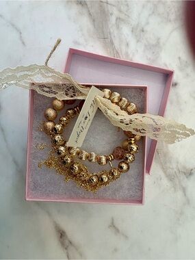 NWT RETIRED The Lace Project Pink & Gold Set